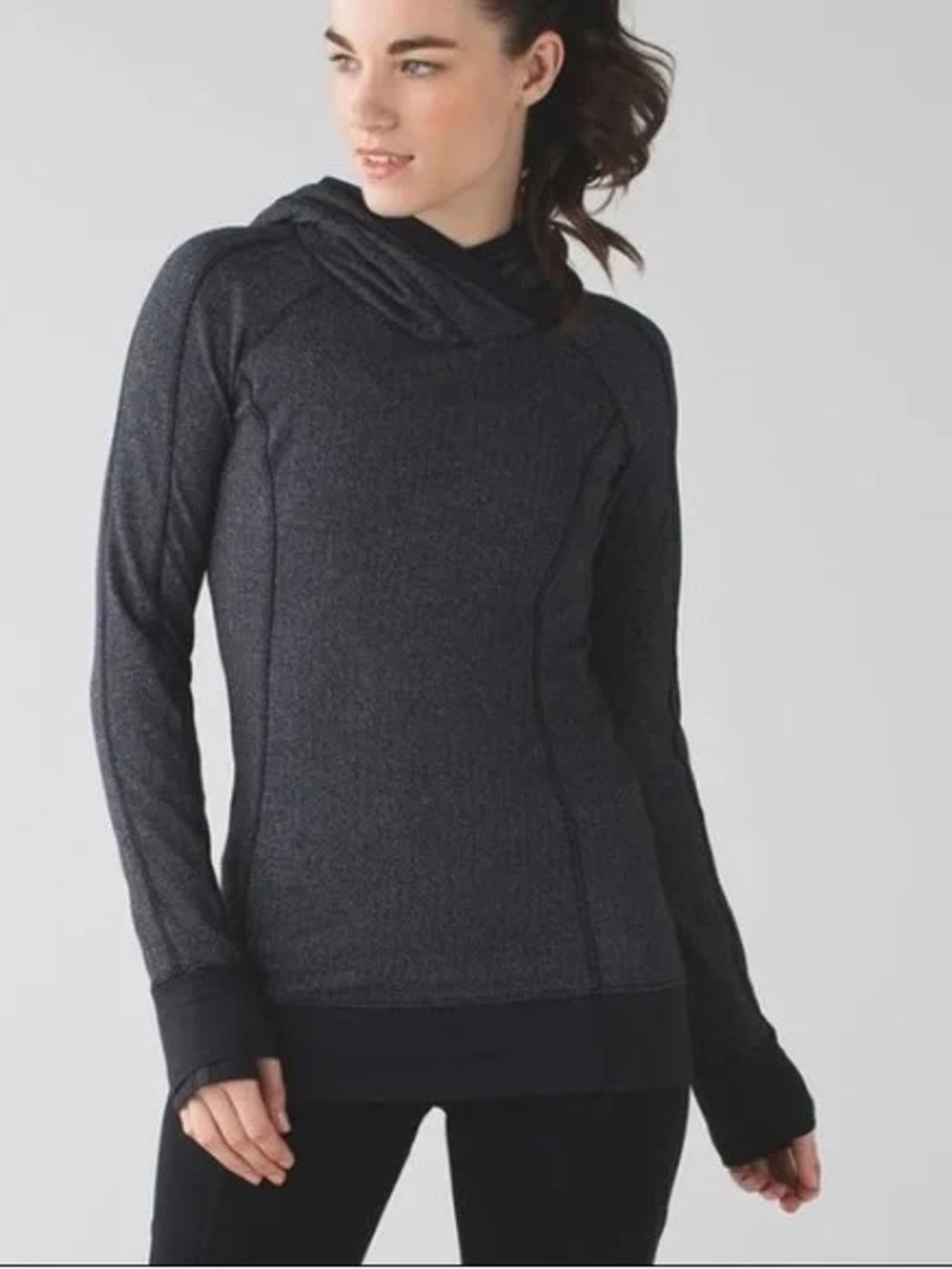 Lululemon Think Fast Pullover Hoodie Heathered Herringbone Black Size 12 XL